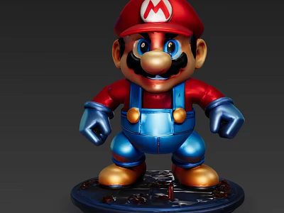 Super Mario Character Figurine Red Hat Blue Overalls Golden Shoes Blue Base 3d model
