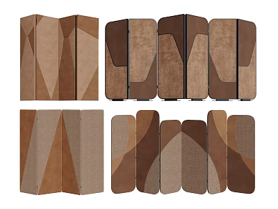 Modern Room Divider Screens With Geometric Patterns And Brown Fabric Panels 3d model