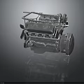 Metallic Silver Engine Mechanical Equipment With Intricate Pipes And Metal Parts