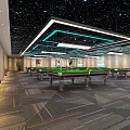 Modern Billiard Room Interior With Starry Ceiling Blue LED Lights And Lockers 3d model