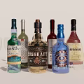 Colorful Assorted Liquor Bottles And Wine Glass Display On White Surface