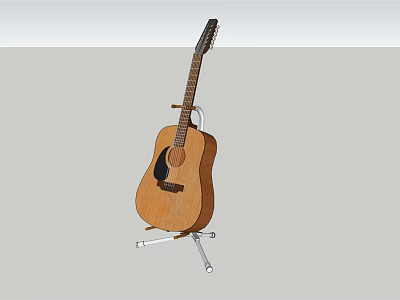 Natural Wooden Acoustic Guitar On Metal Stand Classic Musical Instrument Design 3d model