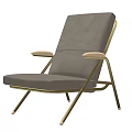 Modern Leisure Chair With Gray Leather Seat Wooden Armrests And Metal Frame