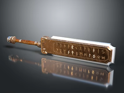 Mythic Ancient Hammer With Wooden Handle Metal Head Intricate Inscriptions And Reflective Surface Design 3d model