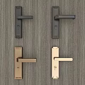 Modern Metal Door Handles in Black and Gold Finish on Wooden Texture Background