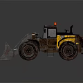 Yellow Heavy Construction Loader With Large Bucket Big Tires And Red Warning Light