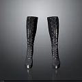 Stylish Knee High Fashion Boots With Intricate Pattern Silver Sole And White Laces