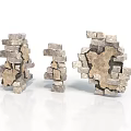 Three Stone Stack Decorative Structures With Abstract Block Design