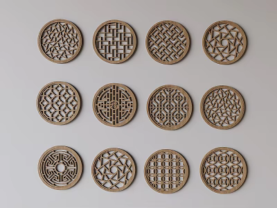 Chinese-style solid wood openwork window hollow lattice window 3d model