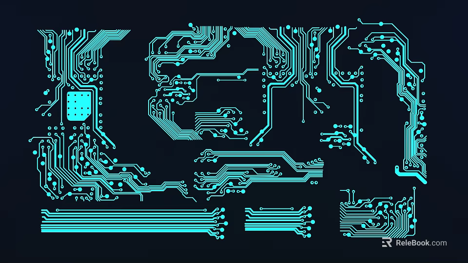 Detailed Circuit Board Design With Blue Lines And Electronic Components 3d model 