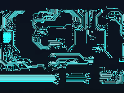 Detailed Circuit Board Design With Blue Lines And Electronic Components 3d model