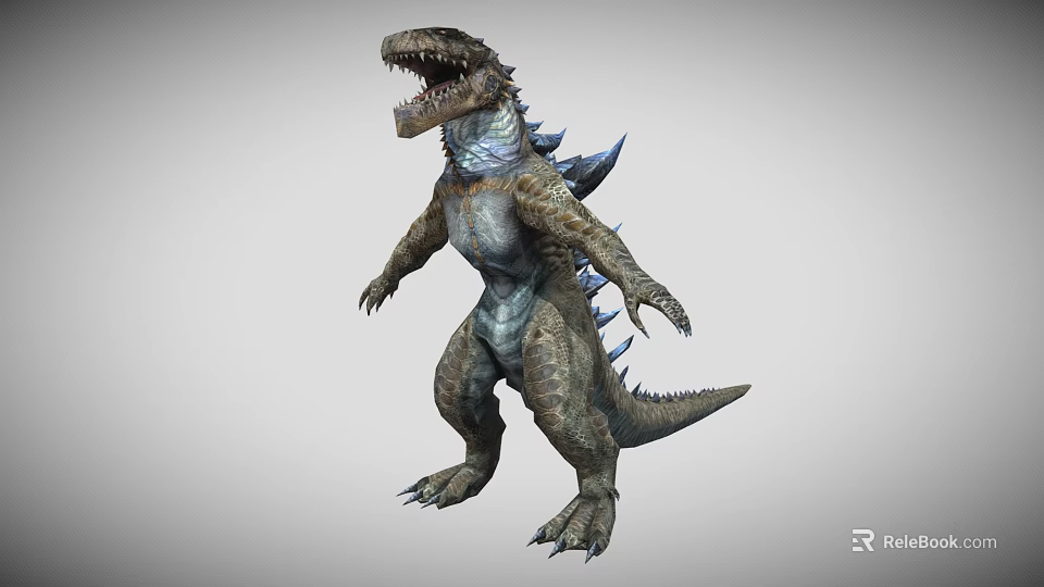 Fierce Mythical Reptile With Sharp Teeth Spiked Back Muscular Limbs And Long Tail Standing 3d model 