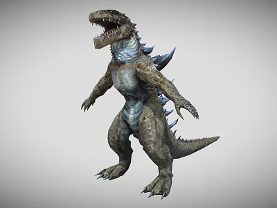Fierce Mythical Reptile With Sharp Teeth Spiked Back Muscular Limbs And Long Tail Standing 3d model