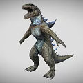 Fierce Mythical Reptile With Sharp Teeth Spiked Back Muscular Limbs And Long Tail Standing