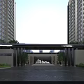 Modern High Rise Residential Entrance With Water Fountain And Landscaped Gardens