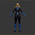 Futuristic Blonde Haired Game and Movie Character With Dark Blue Bodysuit Blue Gloves and Boots