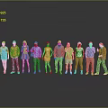 Diverse Character Figures Standing on Reflective Surface Against Gray Background With Various Outfits 3d model