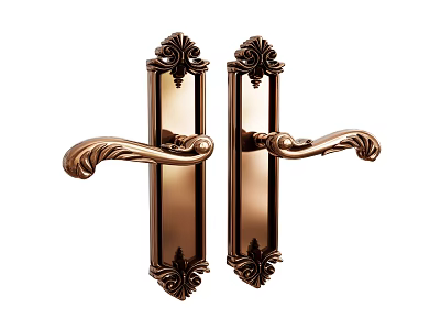 Golden Door Handles With Ornate Carvings For Elegant Home Decoration 3d model