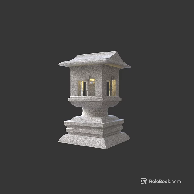 Traditional Stone Outdoor Light With Roofed Top Latticed Panels And Stable Base 3d model 