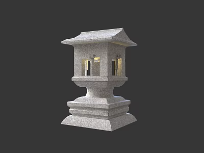 Traditional Stone Outdoor Light With Roofed Top Latticed Panels And Stable Base 3d model