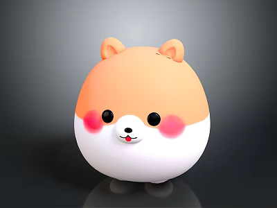 Cute Round Shiba Inu Plush Toy With Orange White Pink Cheek Blushes And Small Ears 3d model