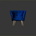 Elegant Blue Velvet Single Sofa With Scalloped Backrest And Gold Metal Legs