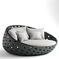 Modern Outdoor Sofa With White Canopy Black Perforated Design And White Cushions