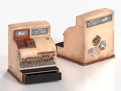 Vintage Commercial Equipment Old Fashioned Cash Registers With Display Screens And Drawers 3d model