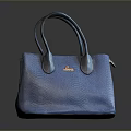 Blue Snakeskin Texture Leather Handbag With Double Handles And Brand Logo