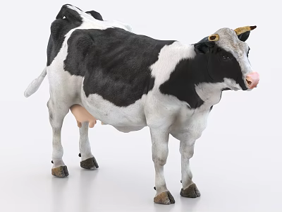 Realistic Black And White Domestic Cow With Horns In Standing Pose 3d model Realistic Black And White Domestic Cow With Horns In Standing Pose 3d model