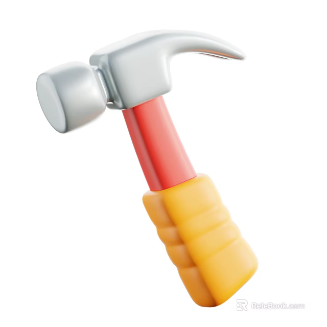 Industrial Hammer Tool With Metal Head And Ergonomic Yellow Red Handle 3d model 