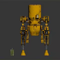Mechanical Yellow Robot Sculpture With Green Small Box And Metal Legs