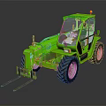 Green Industrial Forklift With Cab Large Tires And Front Forks For Material Handling