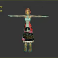 3D Female Character Model With Brown Hair Red And White Dress Brown Boots Arms Outstretched