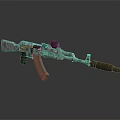 Camouflage Patterned Rifle With Scope Light Colored Stock And Muzzle Device