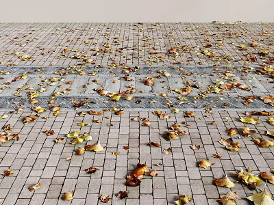 Fallen Leaves Scattered On Brick Paved Ground With Autumn Hues 3d model