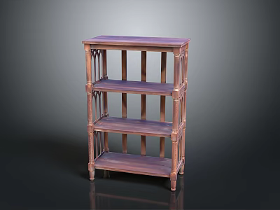 Green Potted Indoor Plant Placed on Wooden Three Tiered Shelf with Decorative Design 3d model