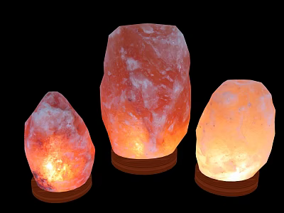 Natural Himalayan Salt Lamps With Different Sizes Warm Glowing Light And Wooden Bases 3d model