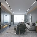 Modern Living Dining Room Interior With TV Wall Sofa Coffee Table And Pendant Lights