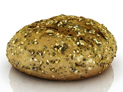 Freshly Baked Whole Grain Bread Topped With Sesame And Chia Seeds 3d model