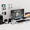 Modern Desktop PC Setup with Monitor Laptop and Peripheral Devices Including Keyboard Mouse and Headphones