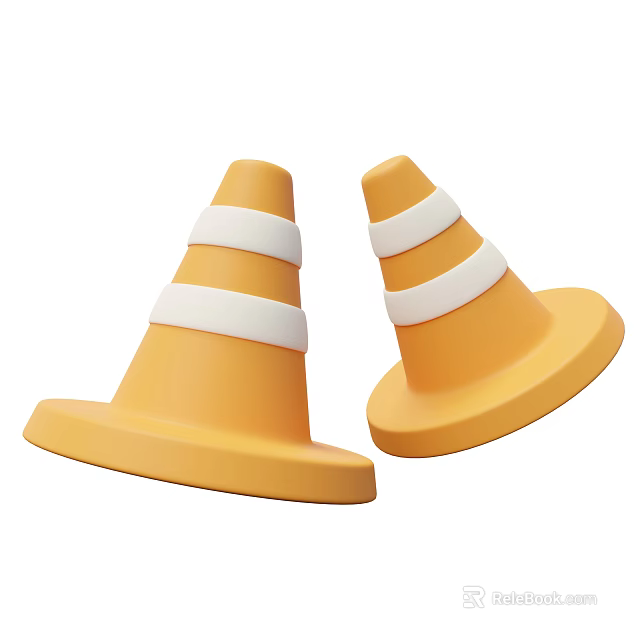 Decorative Ornament Set Featuring Two Yellow Traffic Cones With White Stripes 3d model 