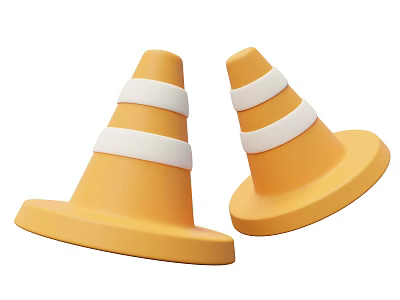Decorative Ornament Set Featuring Two Yellow Traffic Cones With White Stripes 3d model