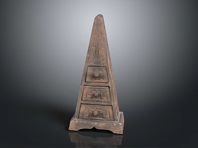 Wooden Pyramid Shaped Sculpture With Drawer Design And Intricate Carvings 3d model