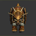 Armored Game Movie Character With White Fur Gold Red Armor And Decorative Horns