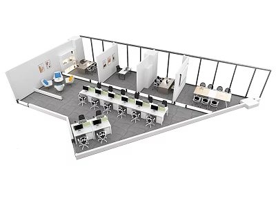 Modern Public Office Space Interior Design With Desks Computers And Open Layout 3d model