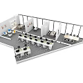 Modern Public Office Space Interior Design With Desks Computers And Open Layout 3d model