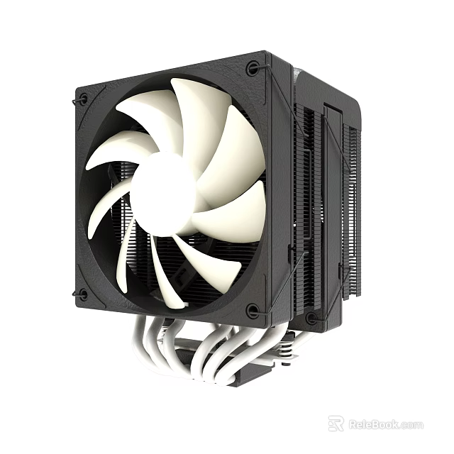 Computer CPU Cooler With Black Housing White Fan Blades And Heat Sink 3d model 