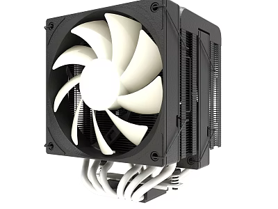 Computer CPU Cooler With Black Housing White Fan Blades And Heat Sink 3d model