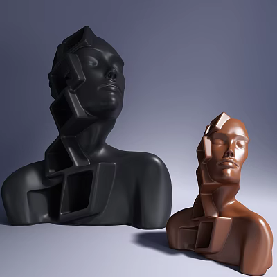 Modern Geometric Decorative Ornament Set With Black And Brown Abstract Head Sculptures 3d model